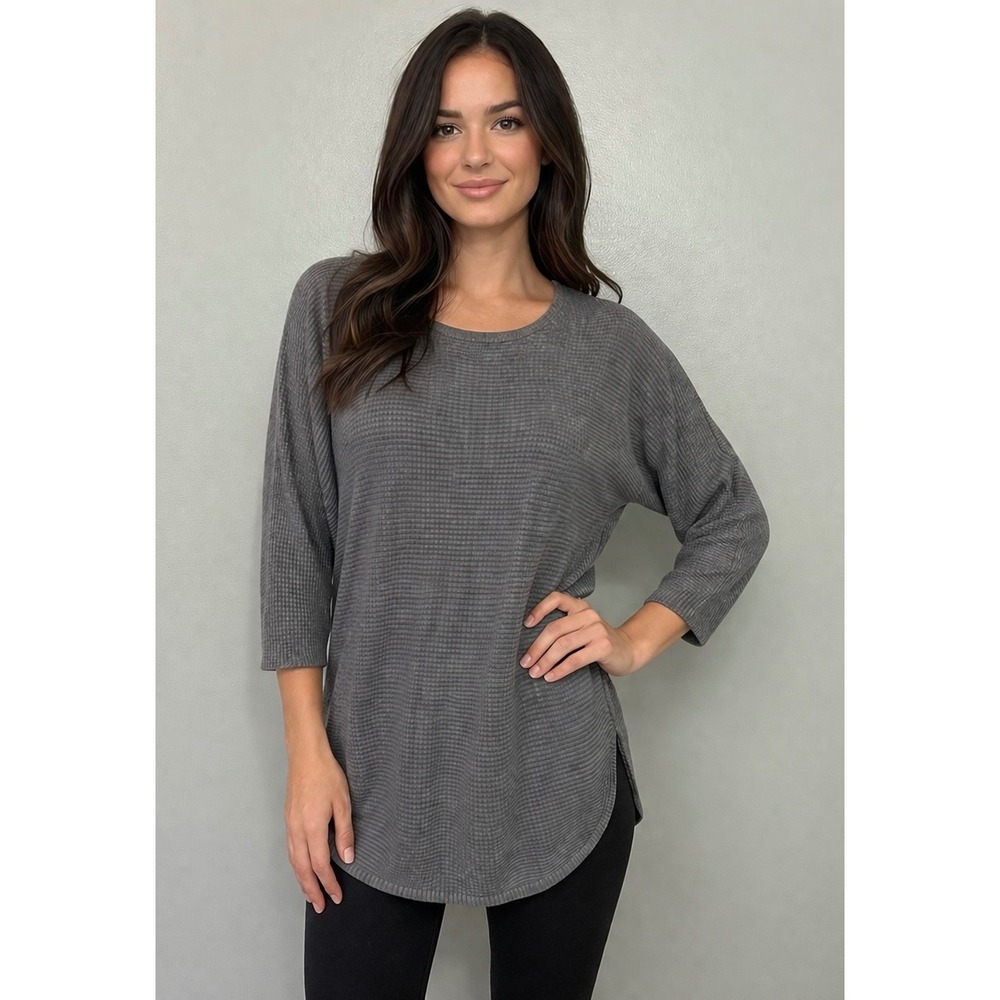Cozy Chic Waffle‎ Knit Gray Tunic Top Womens Medium Relaxed Fit